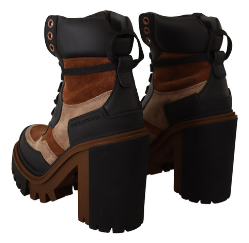 Dolce & Gabbana Black Leather Short Boots Brown Shoes